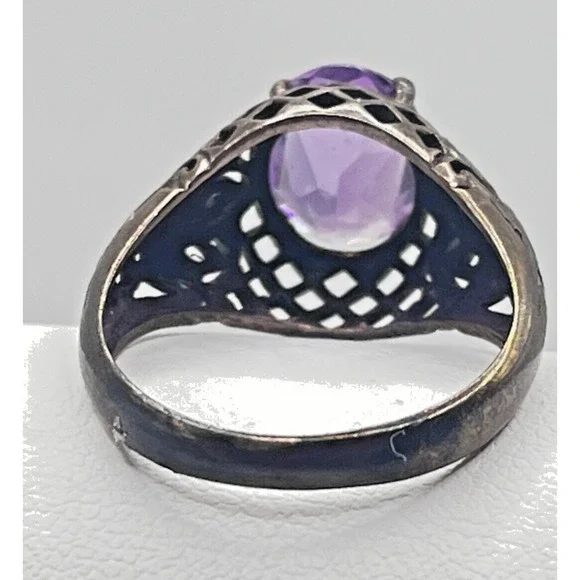 1CT Natural Amethyst 925 Solid Sterling Silver Victorian Style Ring Sz 8 - Picture 6 of 7